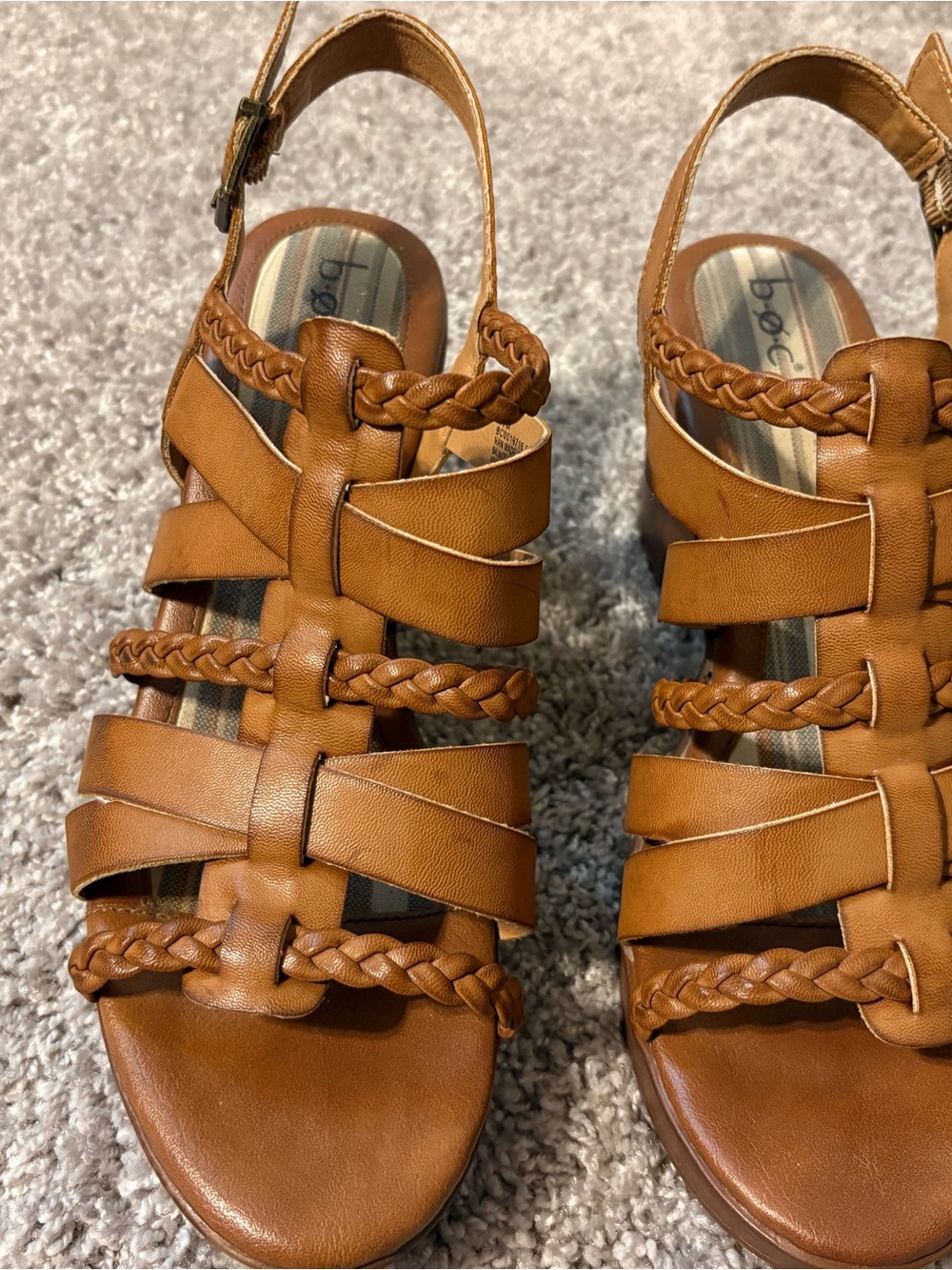 boc Tan Braided Strappy Wedge Sandals